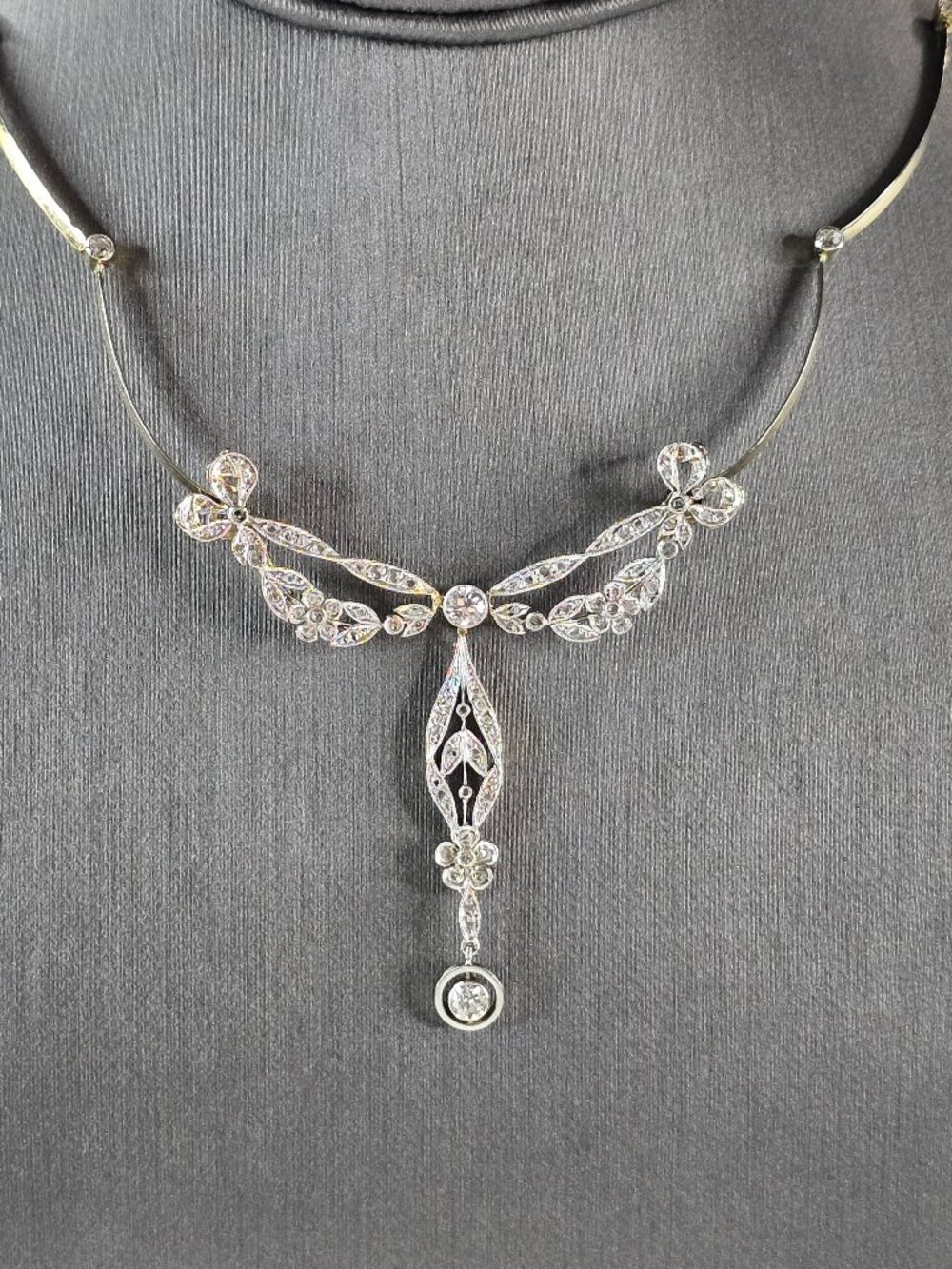 Womens Vintage Antique 14K Gold Diamond Victorian Necklace Pendant 19.8g E7243
